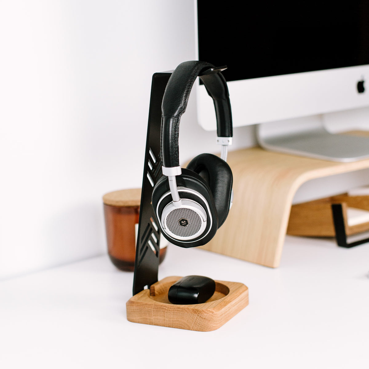Wood Headphone Stand, Headphone Holder, Docking Station, Desk