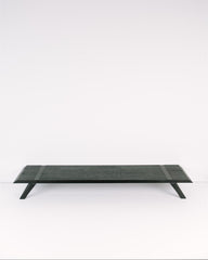 Rectangular black metal table on a white background