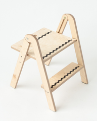 Wooden step stool with two platforms on a white background
