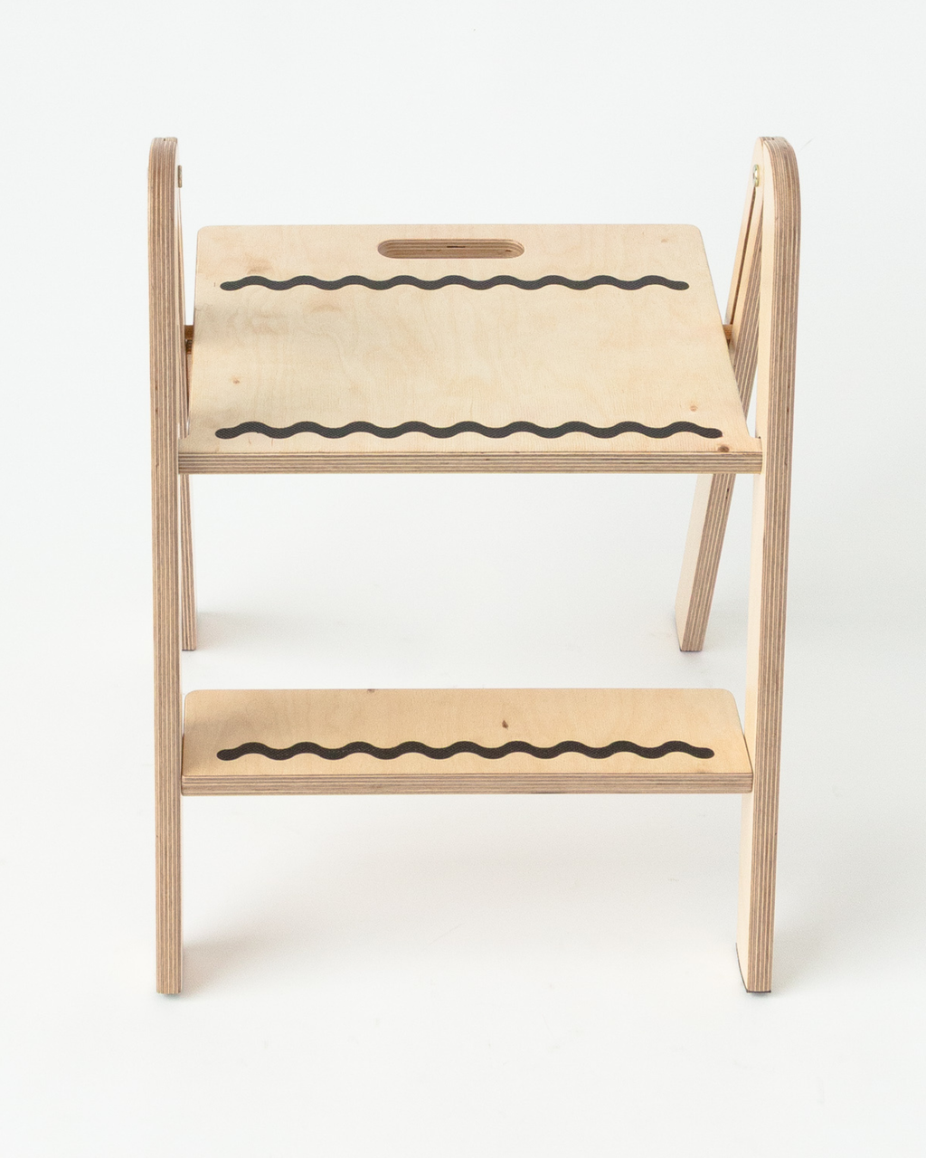 Wooden stool with a small table on a white background